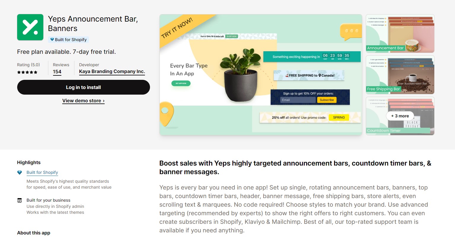Yeps Announcement Bar, Banners